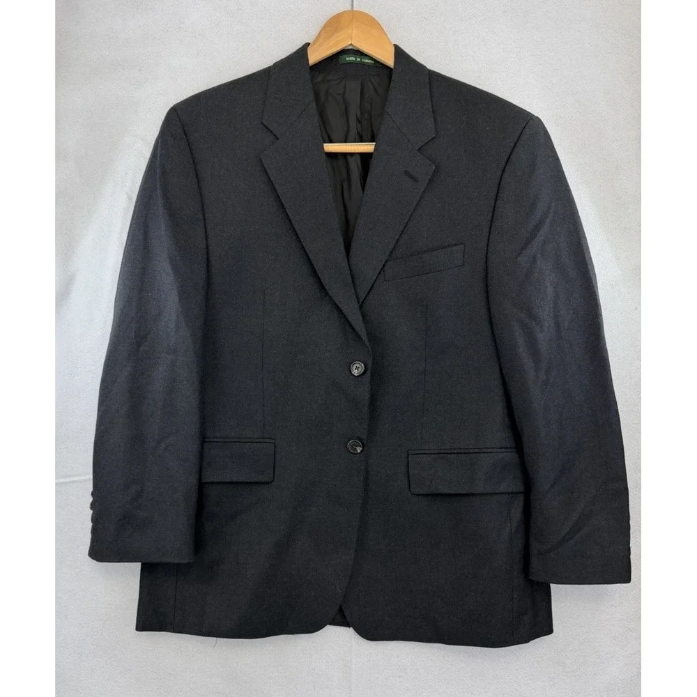 Lauren Ralph Lauren Men's Dark Gray Blazer‎ Vintage 100% Wool 42S Made In Canada